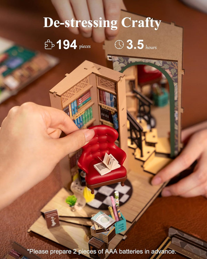 Rolife Book Nook Kit Buchstützen DIY Miniatur Haus 3D Puzzles Holz Book Nook Diorama Modelbau für Er