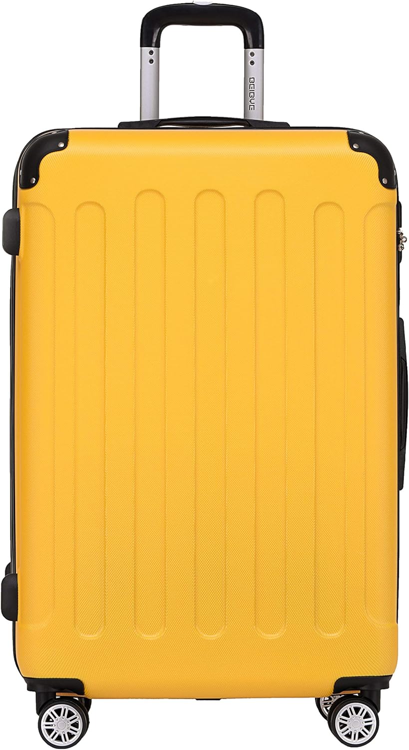 BEIBYE- Hartschalenkoffer Koffer Trolley Rollkoffer Reisekoffer Zahlenschloss 4 Zwilings-Rollen (Yel