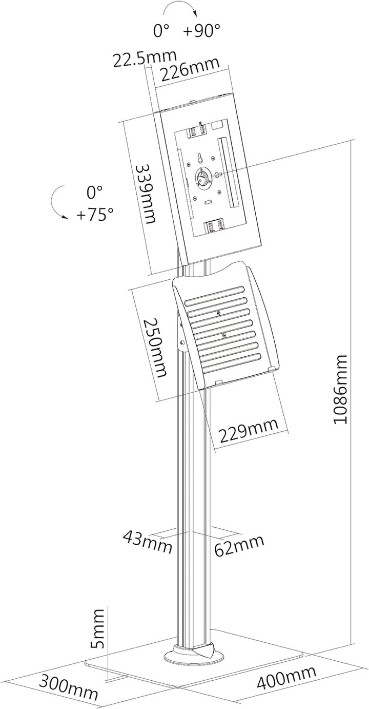 PureMounts® Tablet Halterung mit abschliessbarem Stahlgehäuse für iPad 5/6/7/8/9/ IPad Air 9.7"/ 10.