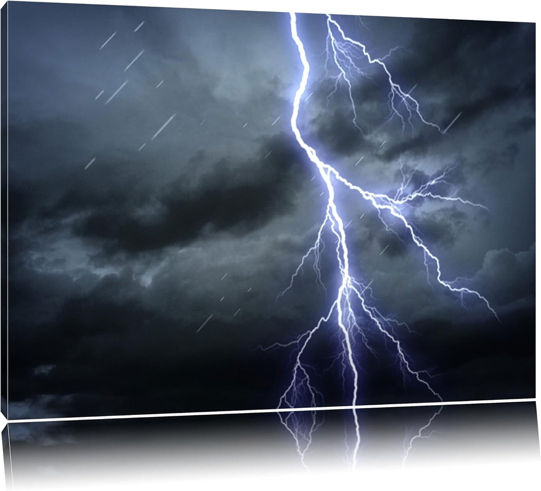 Gefährlicher Blitz am Gewitterhimmel Format: 100x70 auf Leinwand, XXL riesige Bilder fertig gerahmt