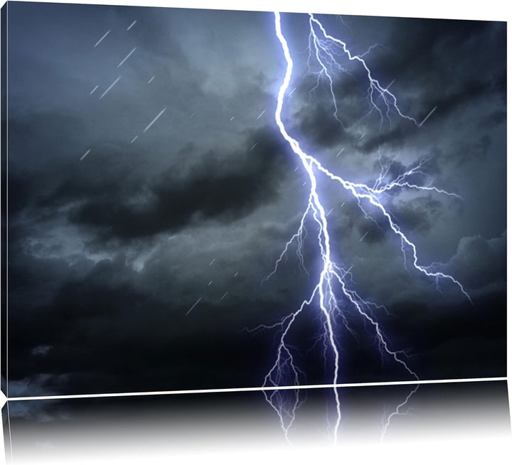 Gefährlicher Blitz am Gewitterhimmel Format: 100x70 auf Leinwand, XXL riesige Bilder fertig gerahmt