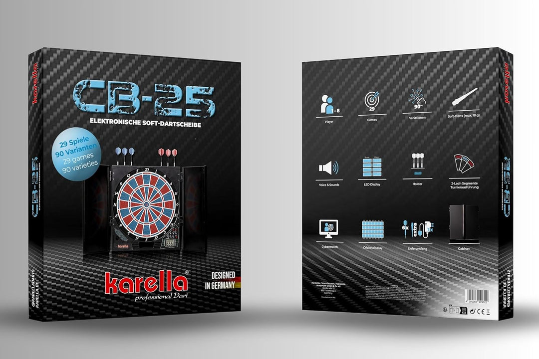 Dartautomat Karella CB-25, Tunierausführung, elektronische Dartscheibe mit 29 Spielen und 90 Variant