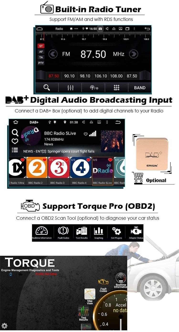 Erisin 9 Zoll 8-Kern 4GB RAM 64GB ROM Android 11 Autoradio mit GPS Navi FĂŒr VW Golf 5 Golf 6 T5 Tigu