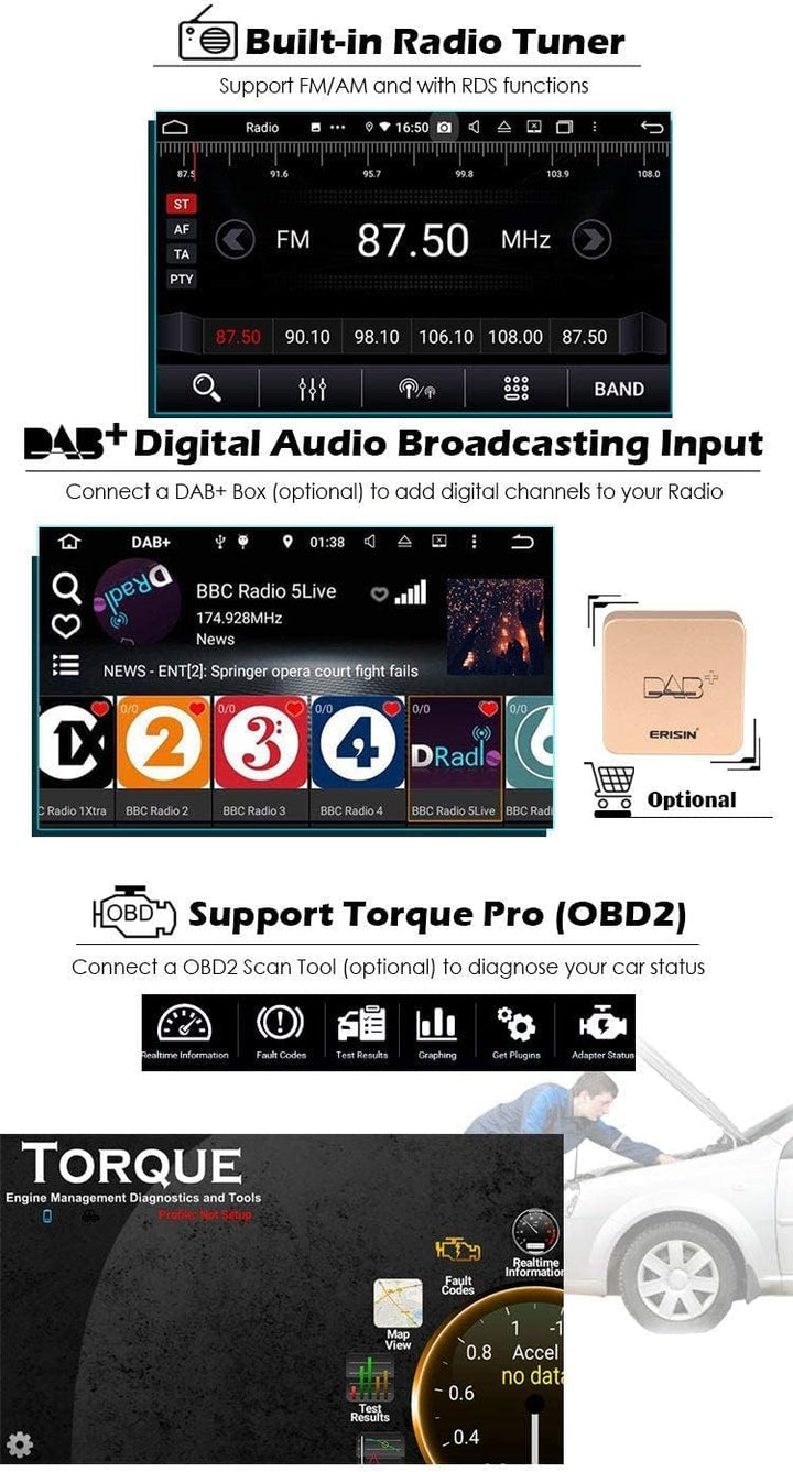 Erisin 9 Zoll 8-Kern 4GB RAM 64GB ROM Android 11 Autoradio mit GPS Navi FĂŒr VW Golf 5 Golf 6 T5 Tigu