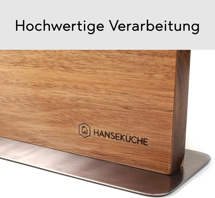 Hanseküche Messerblock magnetisch aus Akazienholz - Doppelseitiger Messerhalter ohne Messer mit Magn