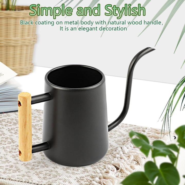 Giesskanne Klein 1L, Giesskanne Zimmerpflanzen mit langem Auslauf und komfortablem Holzgriff, Edelst