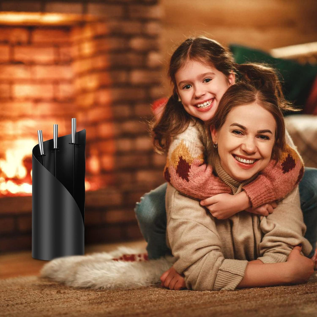 Randaco kaminbesteck Schwarz Modern 4 teilig Edelstahl Kaminbesteck mit Schaufel, Besen, Schürhaken,