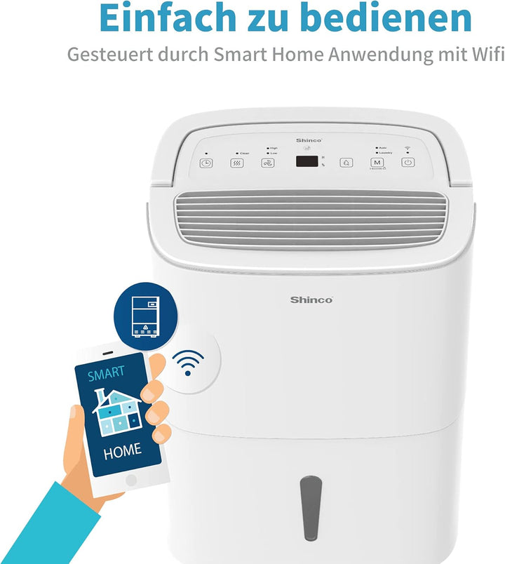 SHINCO Elektrische Luftentfeuchter, 30L/24h, Wifi, Energieeinsparung, Automatischer Neustart, Wäsche