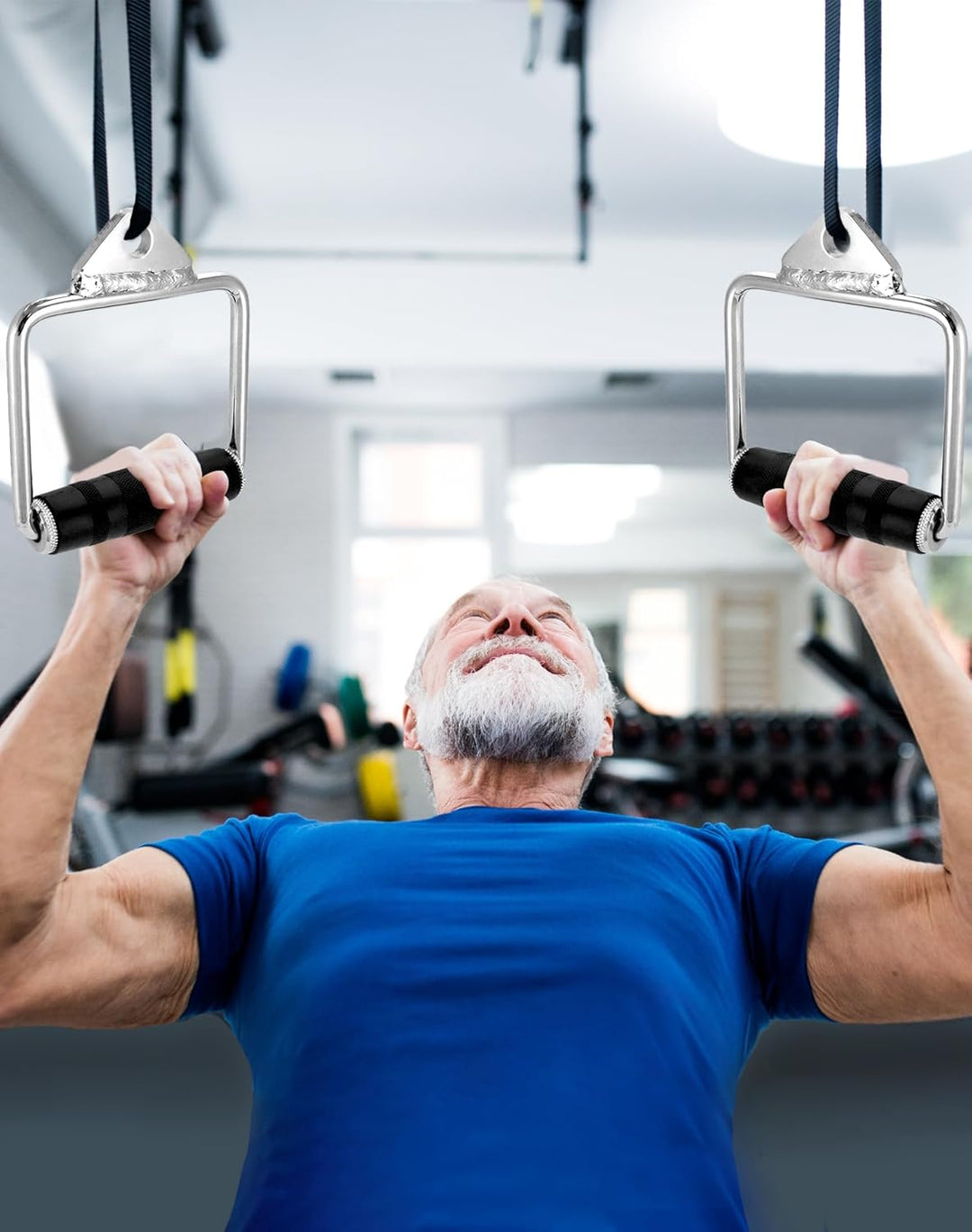 QWORK® 2 Stück Kabelzug Griffe mit Gummigriff, Latzug Griff für Workout am Seilzug