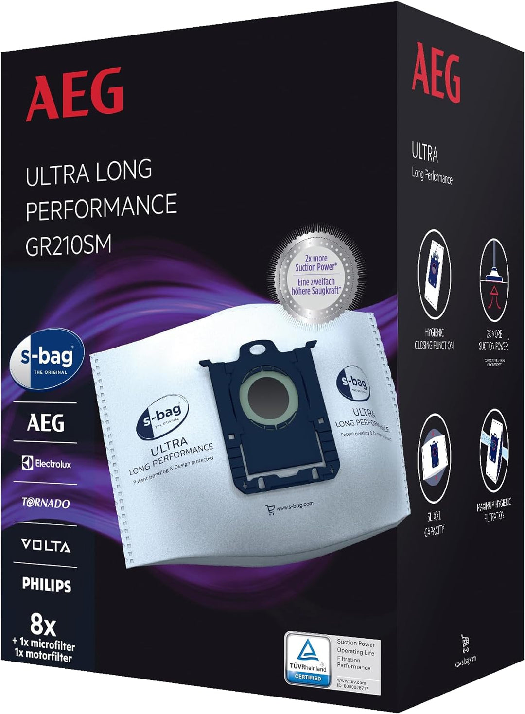 AEG GR210SM s-bag Ultra Long Performance Staubsaugerbeutel MegaPack (8 XXL Synthetik Staubbeutel, 1