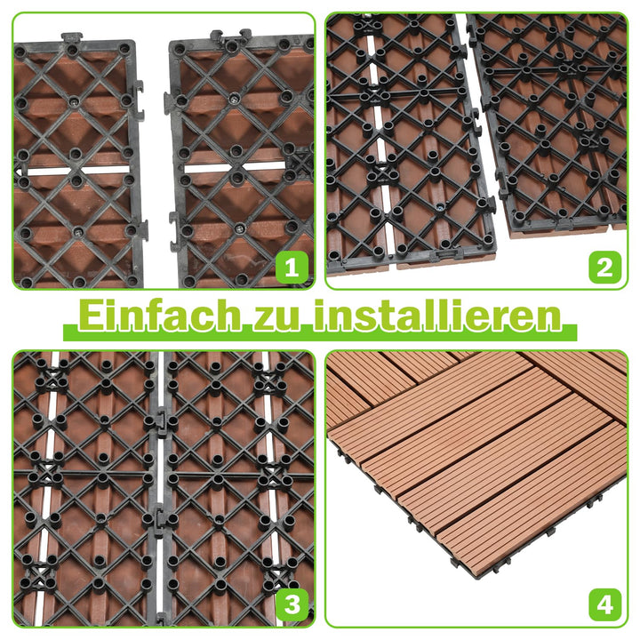 Ansobea WPC Terrassenfliesen Fliesen, 30x30 Holzfliesen 11er Set für 1m²,Balkonfliesen in Holzoptik,