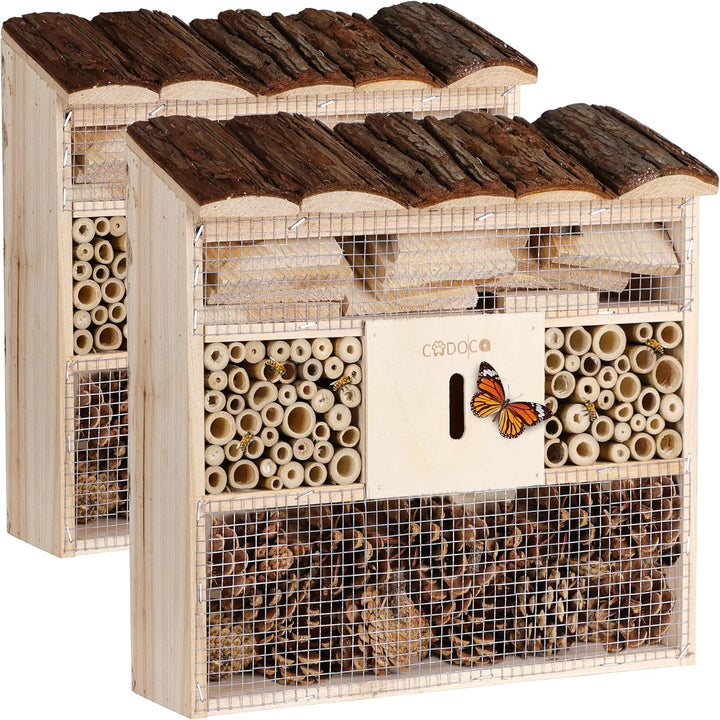 CADOCA® 2X Insektenhotel Bug's Inn 31x30,5x9,5cm Holz wetterfest Garten Bienenhotel Insektenhaus Nis