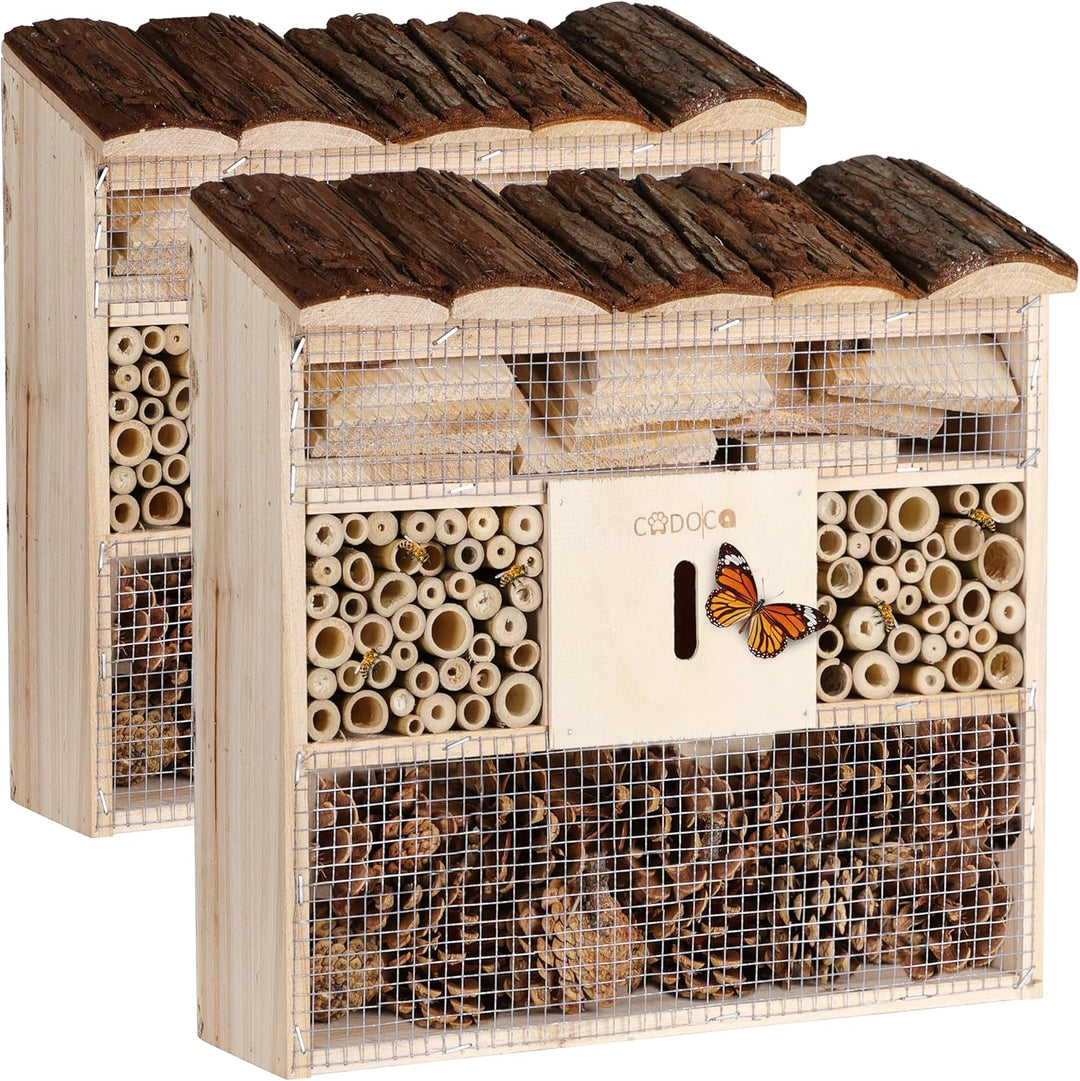 CADOCA® 2X Insektenhotel Bug's Inn 31x30,5x9,5cm Holz wetterfest Garten Bienenhotel Insektenhaus Nis