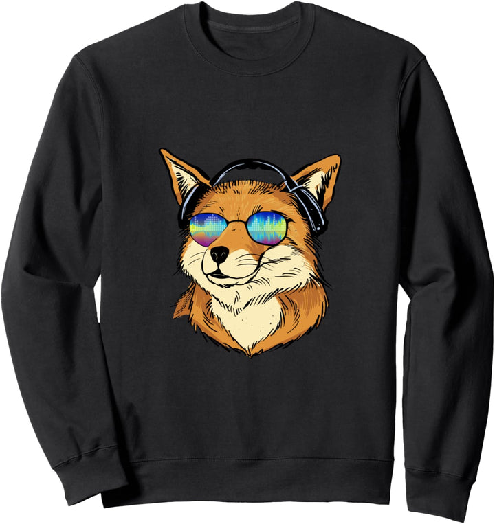 Cooler Fuchs mit Sonnenbrille und Kopfhörer Sweatshirt