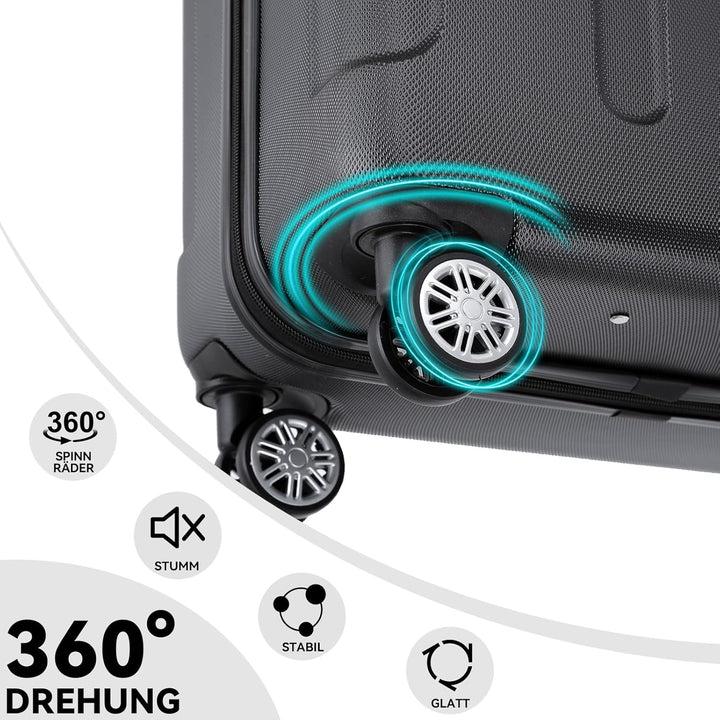 BEIBYE Hartschalen-Koffer Trolley Rollkoffer Reisekoffer Handgepäck 4 Rollen (M-L-XL-Set) (Schwarz,