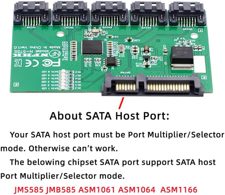 cablecc 6Gbps SATA 3.0 1 bis 5 Splitter Ports HUB Adapter Konverter PM Multiplier Port Selector JMB5