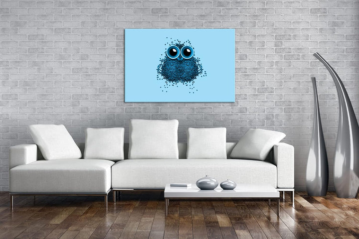 deyoli niedliche Eule aus Kaffeebohnen Format 80x60 Effekt: Monocrome Blau als Leinwandbild, Motiv f