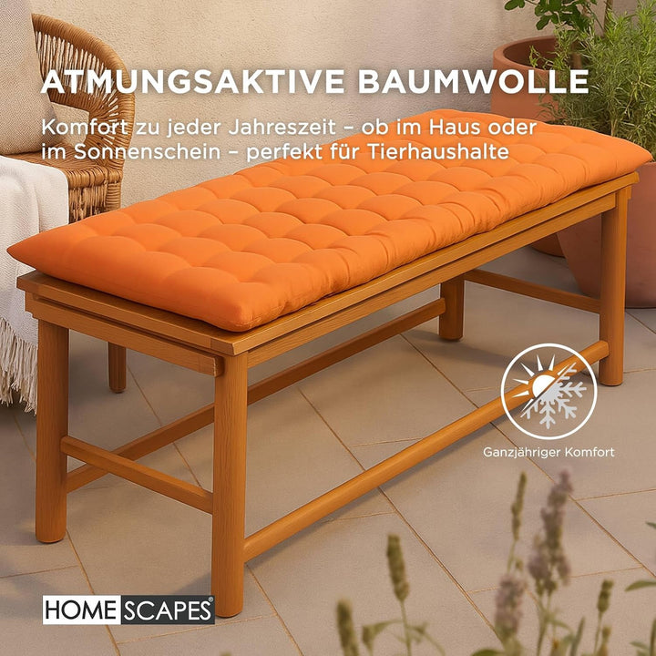 Homescapes 3-Sitzer Bankauflage, orange, Sitzkissen für Bänke und Gartenbänke mit Bezug aus 100% Bau