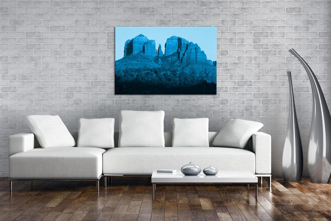 deyoli rote Felsen in Arizona Format 80x60 Effekt: Monocrome Blau als Leinwandbild, Motiv fertig ger