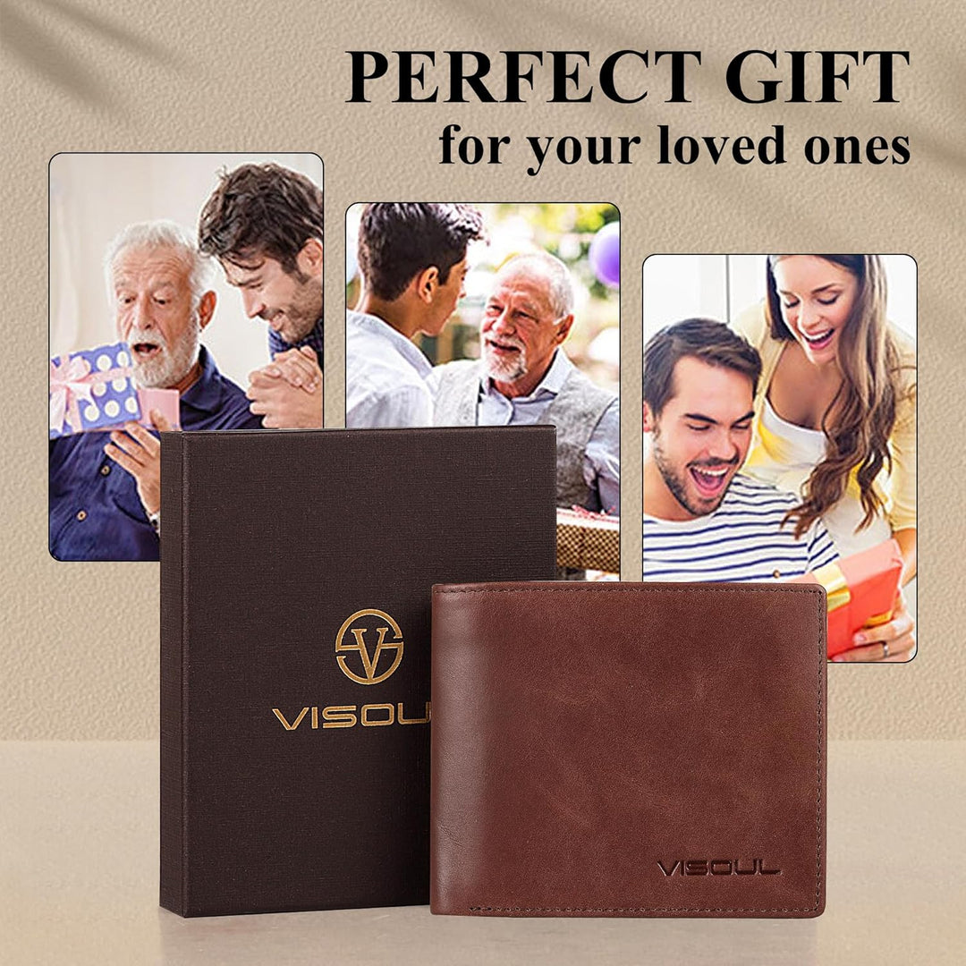 VISOUL Leder Geldbörse Herren mit ID-Fenster/Münzfach & RFID Schutz I Echtleder Geldbeutel für Männe