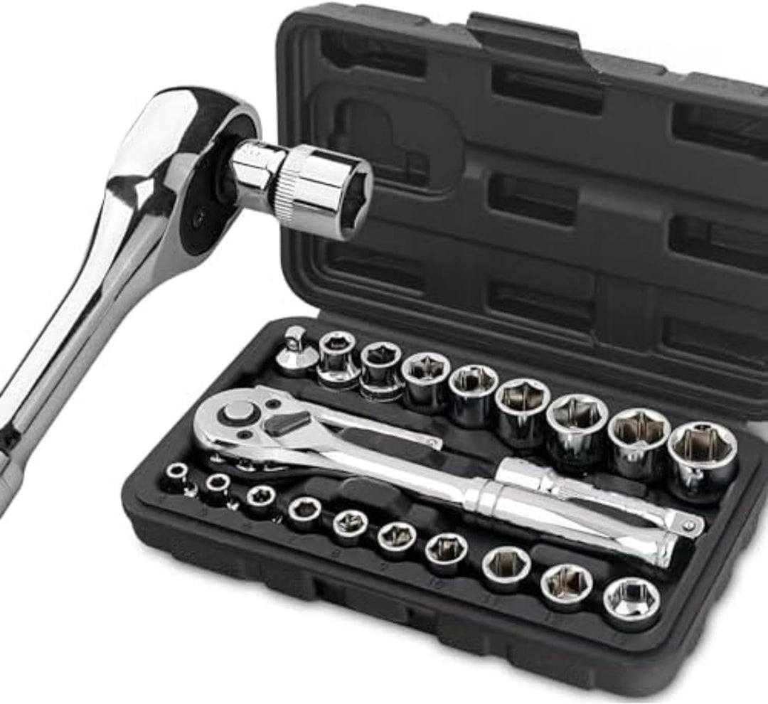 Hi-Spec 22-tlg. Steckschlüsselsatz 1/4 und 3/8 Zoll – Metrisches Mini Ratschen Set mit Ratschenschlü