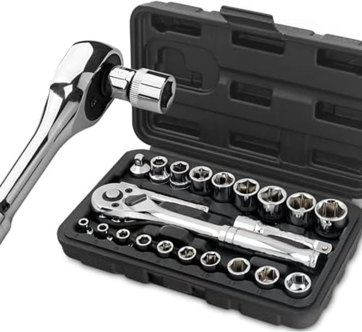 Hi-Spec 22-tlg. Steckschlüsselsatz 1/4 und 3/8 Zoll – Metrisches Mini Ratschen Set mit Ratschenschlü