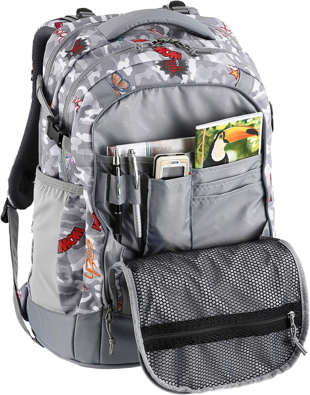 YZEA Schulrucksack AIR Net mit Atmungsaktiven Netzrücken 1,1 Kg + Adressanhänger Bowatex