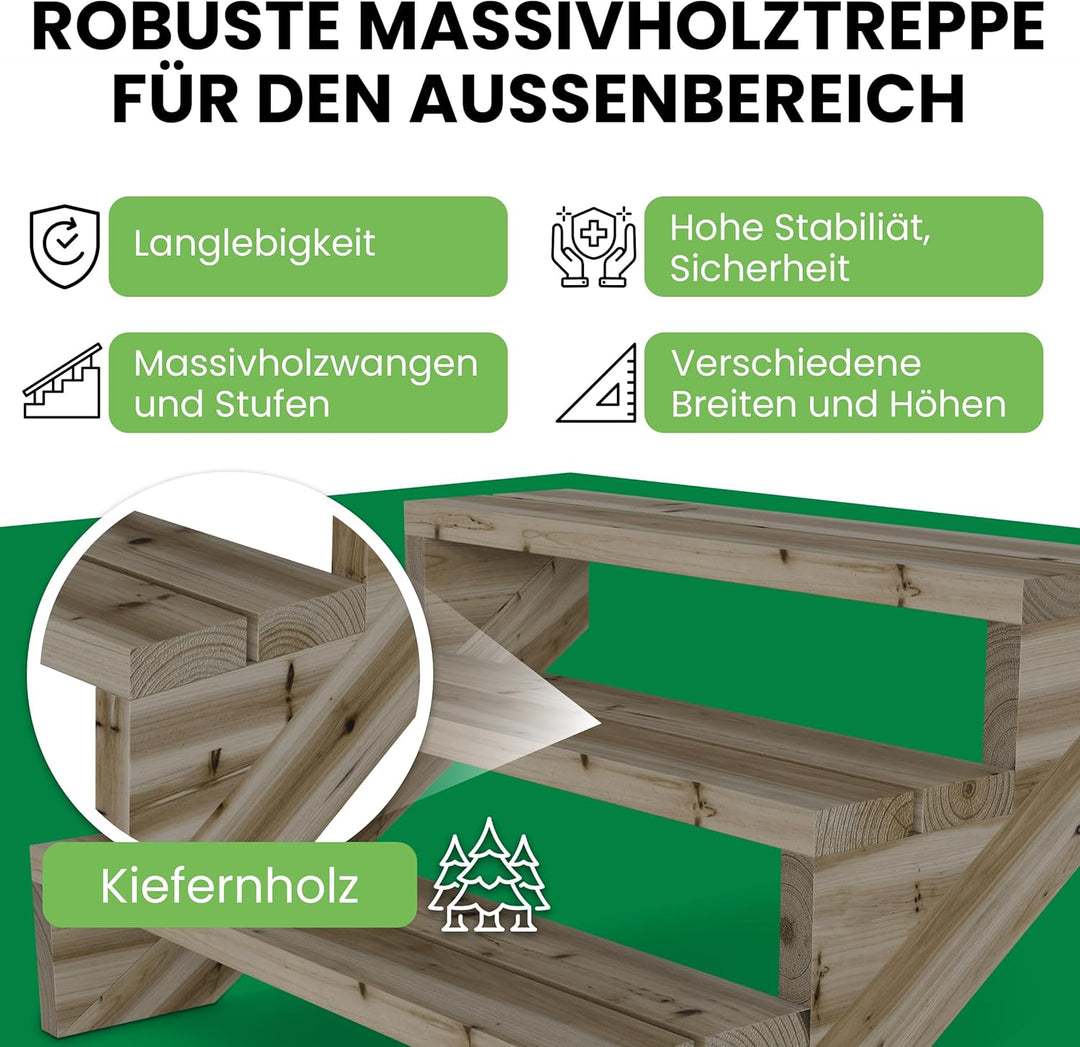 Gartenwelt Riegelsberger Terrassentreppe Breite 95 cm Treppe mit 3 Stufen Geschosshöhe 55 cm Massivh