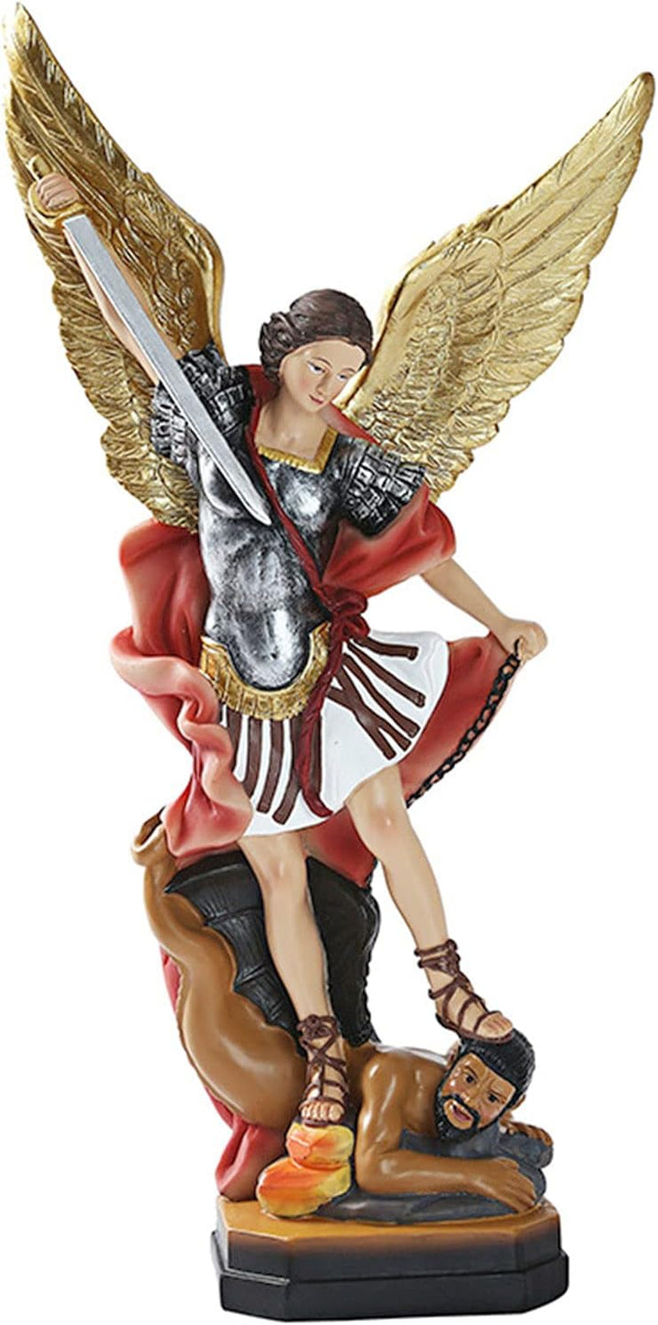 QIANLING 22cm Statue des Erzengels San Miguel, St.-Michael-Statue aus Buntem Kunstharz, St. Michael,
