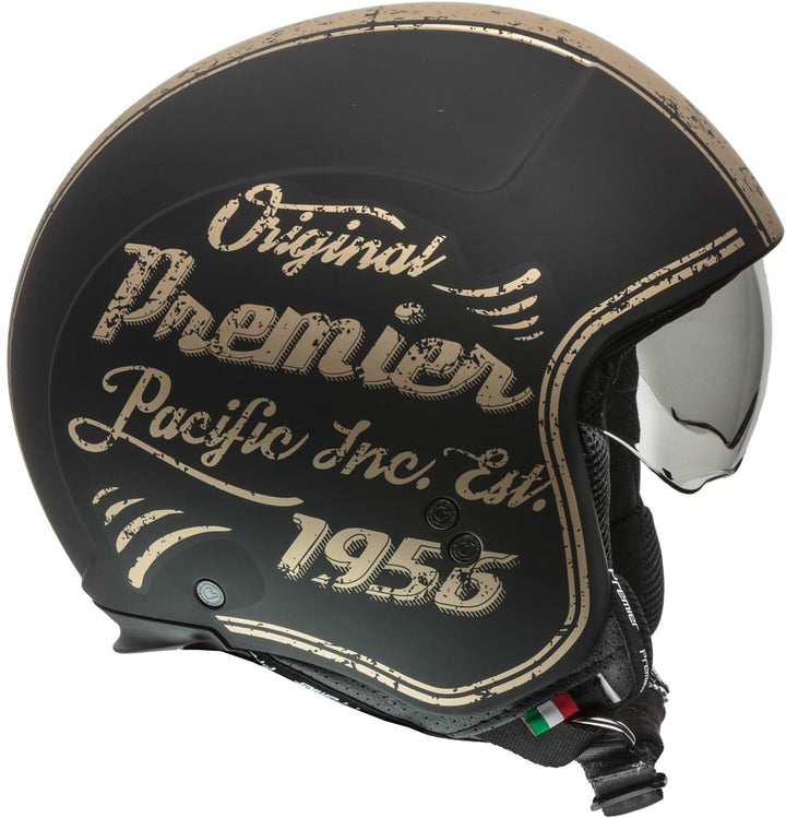 Premier Erwachsener Motorradhelm Jethelme für Unisex-Erwachsene, Schwarz, Polycarbonat (PC), Kunstst