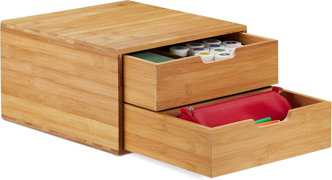 Relaxdays, Natur Schubladenbox Bambus, Schubladen Organizer, natürliche Optik, Tischorganizer Büro,