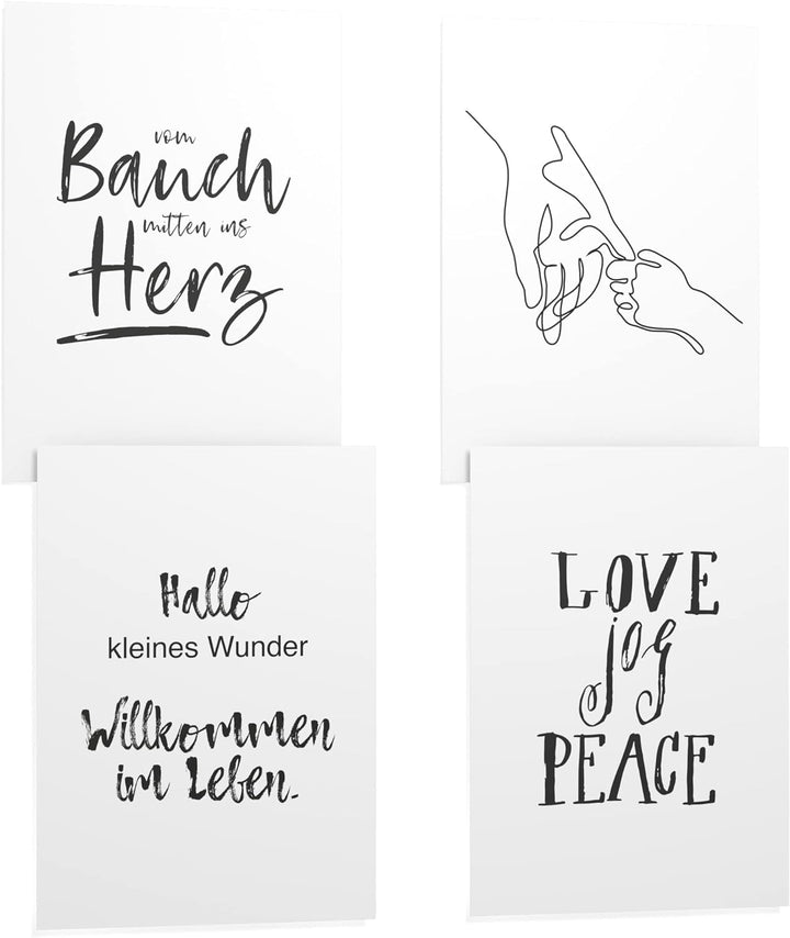 Papierschmiede® Premium Spruchposter Set 4er DIN A1, Motiv: Hallo Baby, Geburt Newborn Kind, Typogra