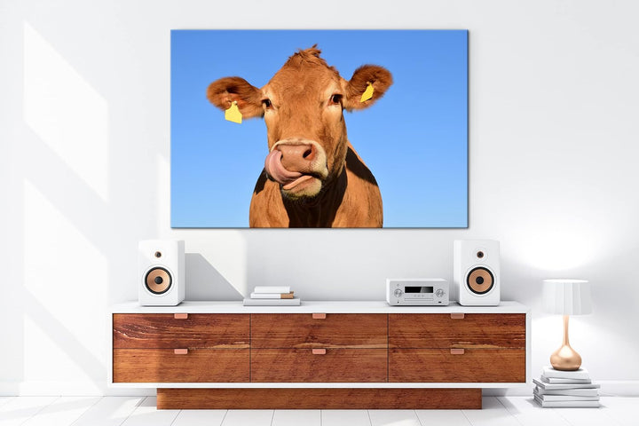 deyoli lustige Kuh Format:90x60 cm als Leinwandbild, Motiv fertig gerahmt auf Echtholzrahmen, Hochwe