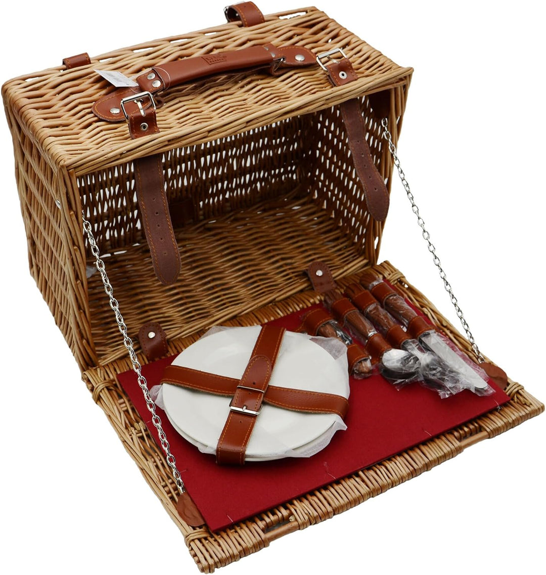 UNUS Fahrradkorb/Picknickkorb aus Weide rechteckig für 2 Personen inklusive Porzellan und Besteck