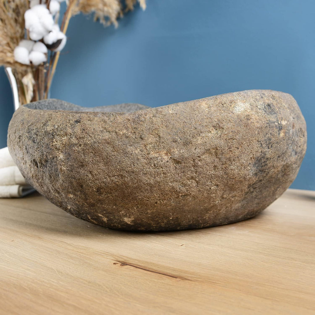 Flussstein 30-40 cm mit Naturkante Unikatauswahl nach Kauf Bad WC Garten oval grau Naturstein-Waschb