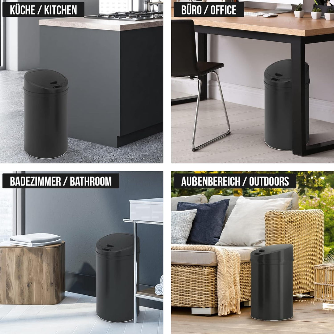 Jago® Mülleimer mit Sensor - 30/40/50/60L, Edelstahl/verzinkter Stahl, Rund, mit Klemmring, für Küch