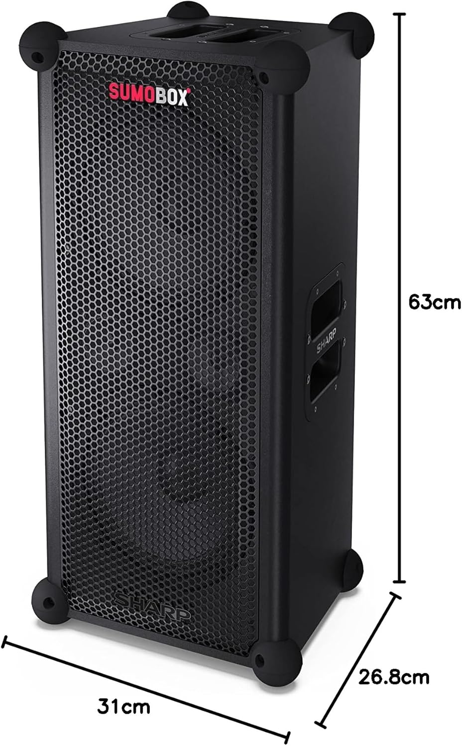 SHARP CP-LS100 SumoBox, Leistungsstarkes 2.0-Kanal-Lautsprechersystem mit 120 W RMS / 105 dB, 10 Std