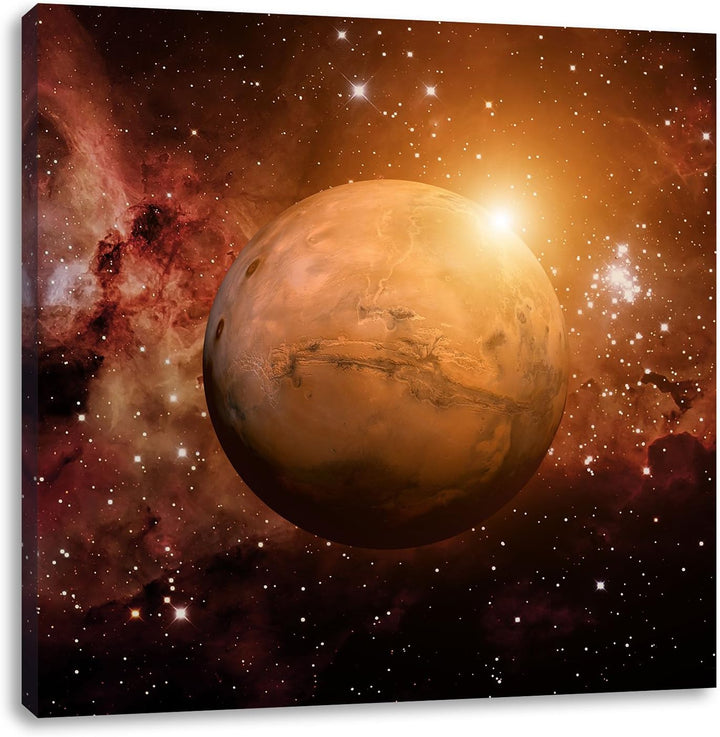 Planet Mars im Universum, Format: 70x70 auf Leinwand, XXL riesige Bilder fertig gerahmt mit Keilrahm