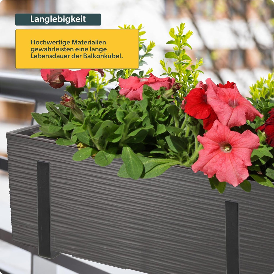 KADAX Blumenkasten aus Kunststoff, 18,5x56 cm, Pflanzkasten mit Einsatz, wetterfester Balkonkasten,