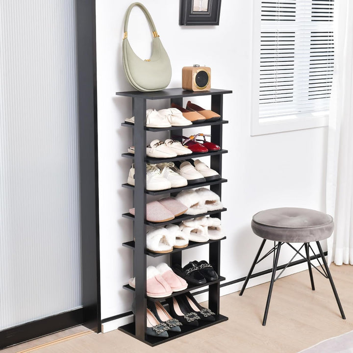 COSTWAY 8 stufiger Schuhständer höheverstellbar, Platzsparendes Schuhregal aus Holz, Schuh-Organizer
