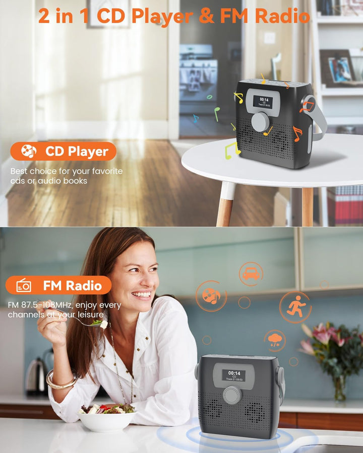 NEU 2024 Tragbarer CD Player mit Radio FM, MONODEAL Bluetooth Boombox CD Player mit Lautsprecher, Wi