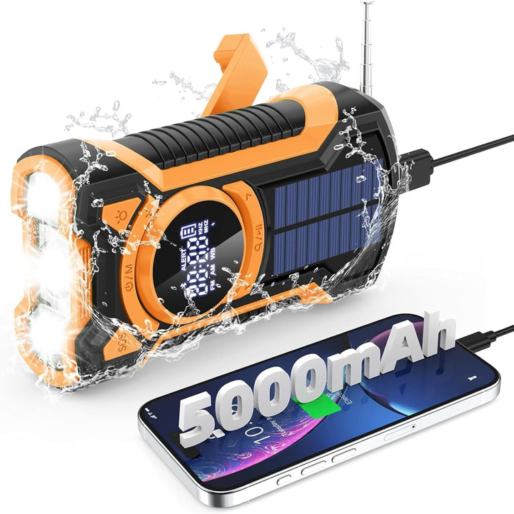Notfall Radio mit Handkurbel, 5000mAh Batterie Kurbelradio mit Bluetooth-Lautsprecher, Solar Ladeger