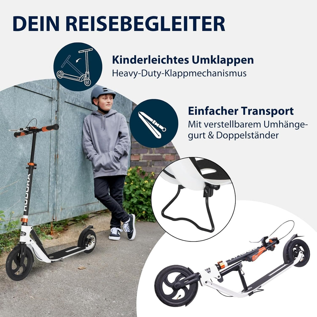 HUDORA BigWheel Air 230 Scooter - Tretroller mit/ohne Handbremse - Stabiler Aluminium-Roller mit Luf