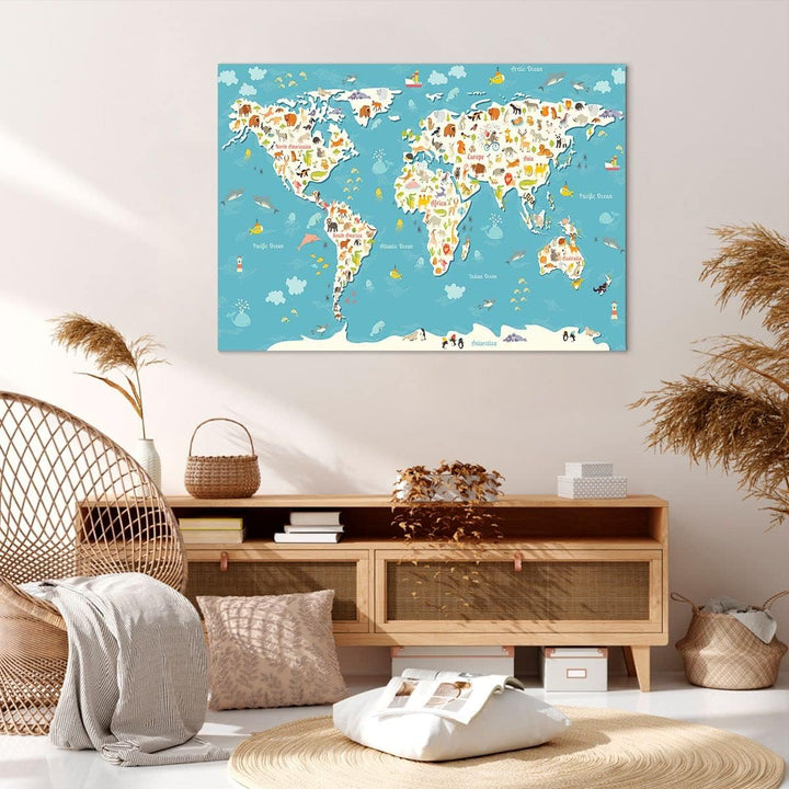 Bilder auf Leinwand 100x70cm Leinwandbild Geographie Globus Grafik Illustration Gross Wanddeko Bild