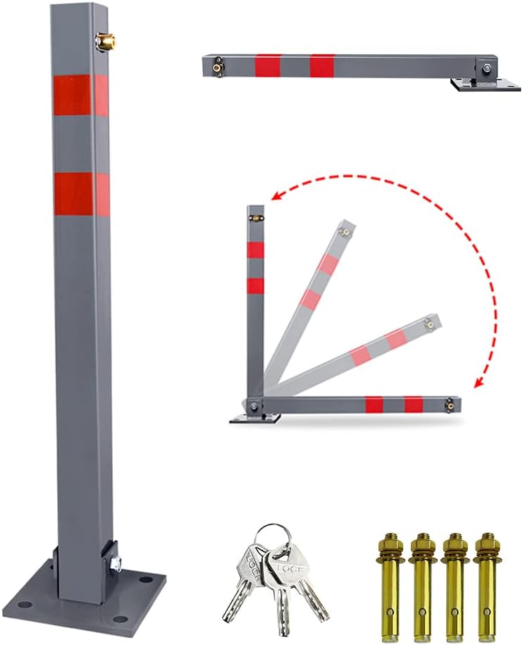 Ansobea Parkpfosten mit 3 Schlüssel klappbar Absperrpfosten, Stahl Parkplatzsperre Parkplatzsperren