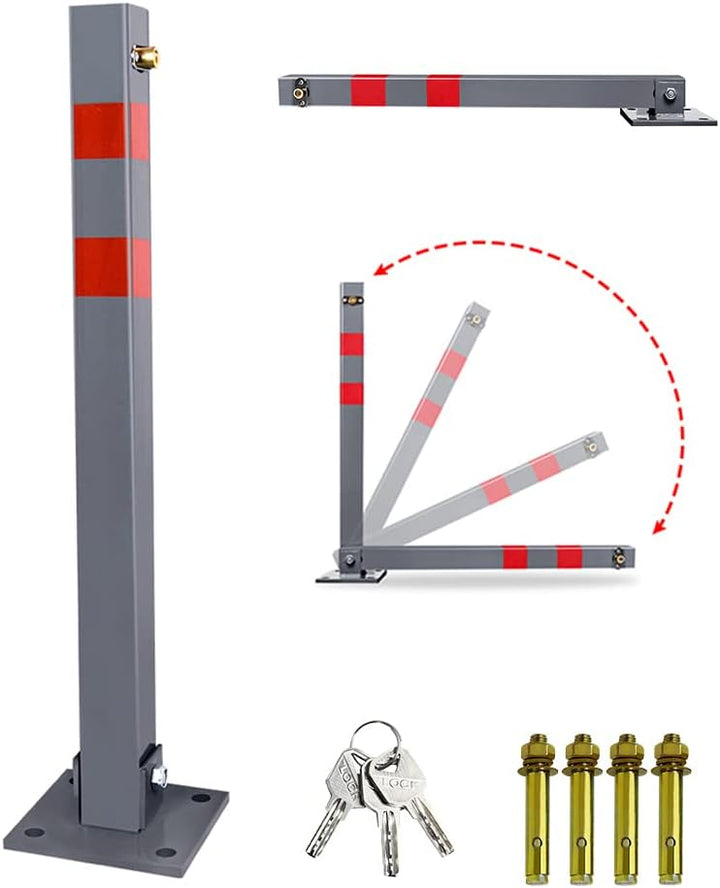 Ansobea Parkpfosten mit 3 Schlüssel klappbar Absperrpfosten, Stahl Parkplatzsperre Parkplatzsperren