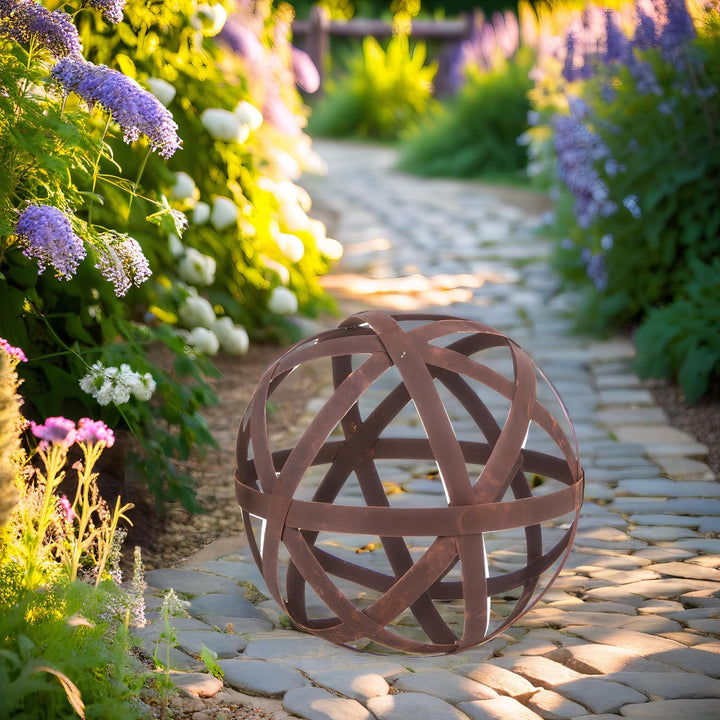 ecosoul Kugel Rostkugel Dekokugel verrostet Bänder Gartenkugel Metall Rost Deko Edelrost Verschieden