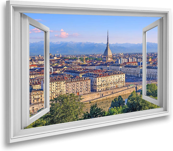 islandburner Bild auf Leinwand Fensterblick Das Stadtzentrum von Turin mit der Mole Antonelliana Tur