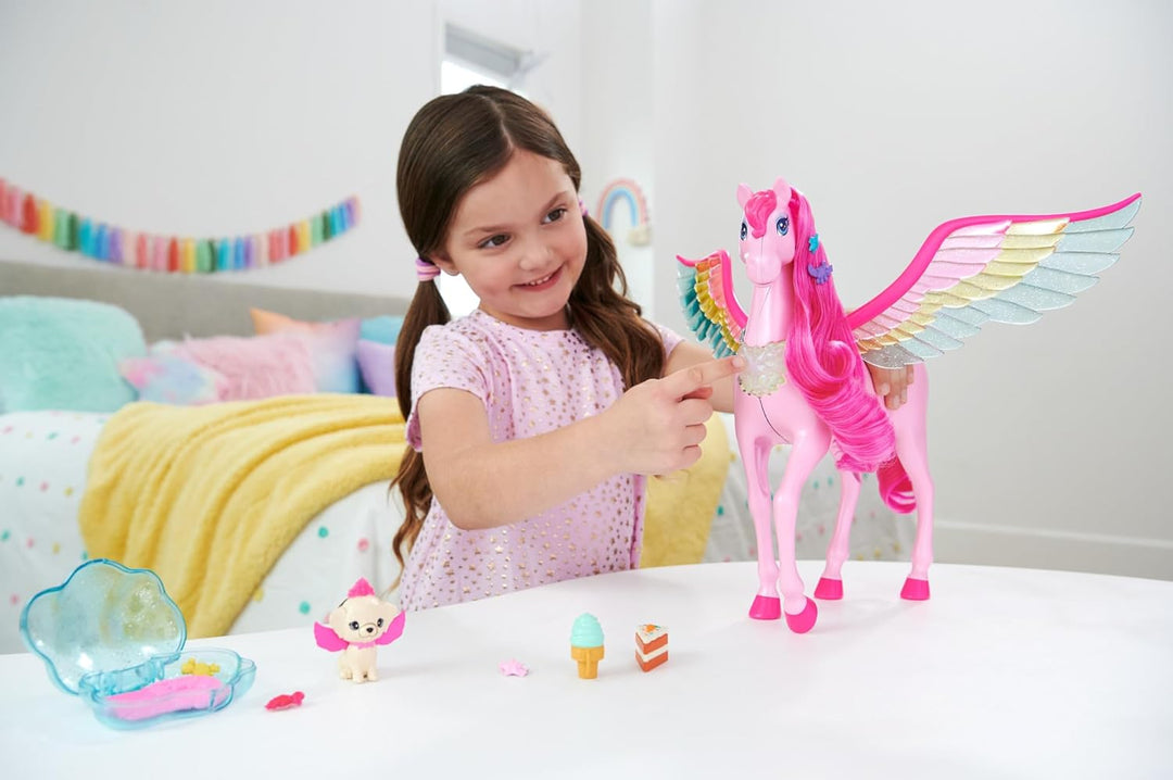 BARBIE Ein Verborgener Zauber Pegasus - Interaktives Spielzeug mit Lichtern und Geräuschen, 10 Zubeh