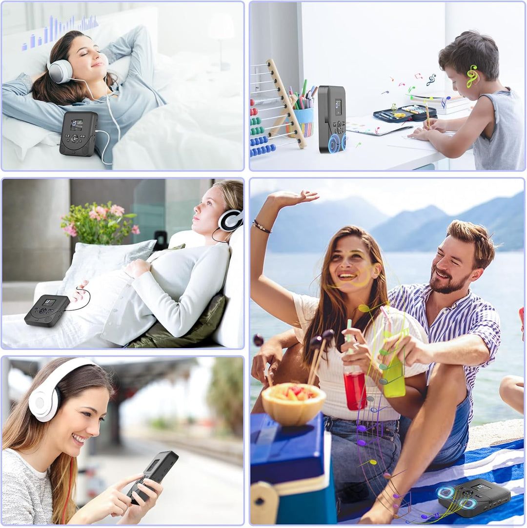 CD Player Tragbar, FELEMAN CD Player Bluetooth mit Lautsprechern/Kopfhörern/Display, wiederaufladbar